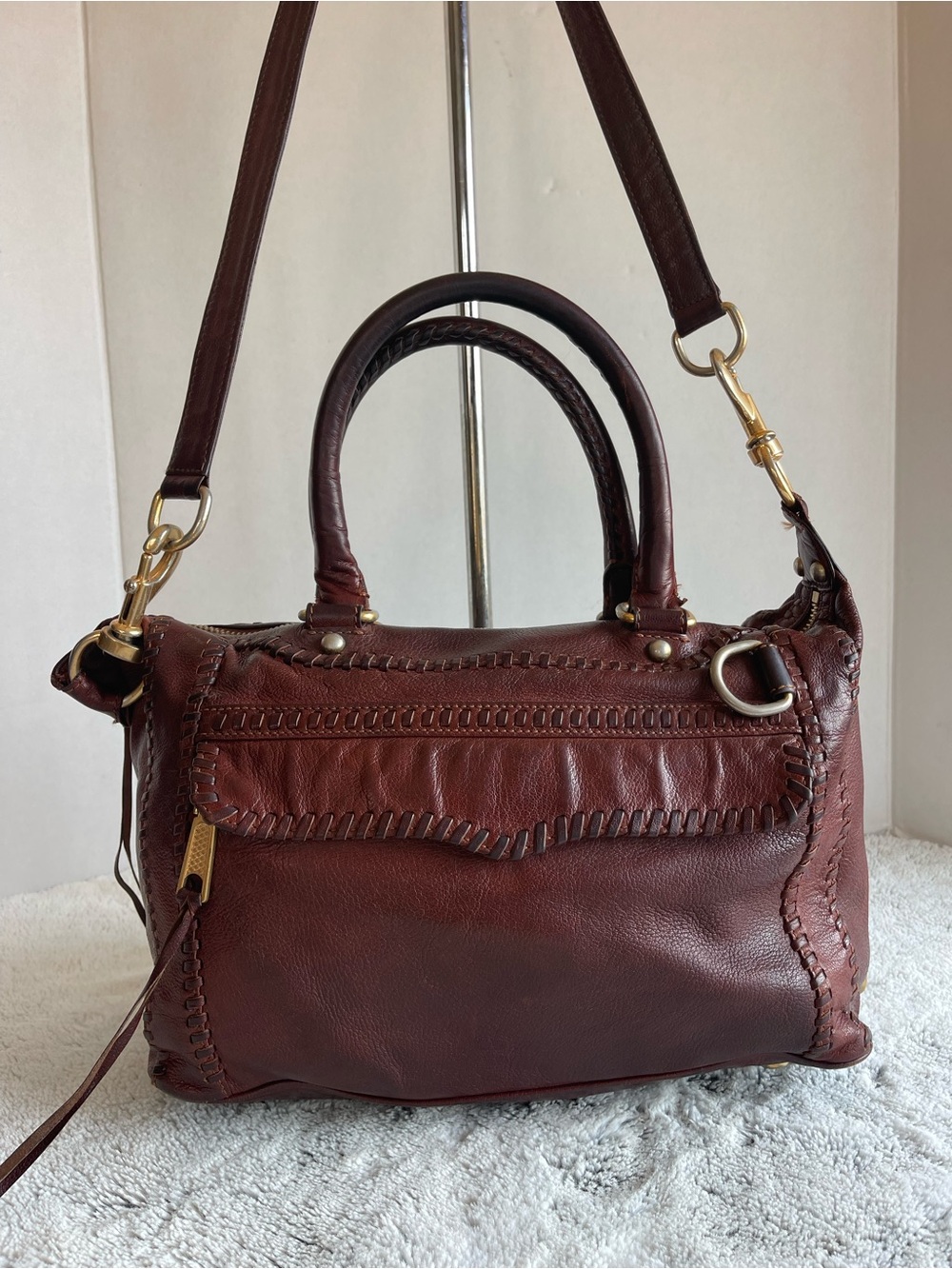 Rebecca Minkoff MBA Brown  Leather Satchel Bag Crossbody Purse - Picture 2 of 15